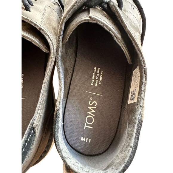 TOMS Men's Gray Leather‎ Navi Oxford Loafer Shoes Lace Up Casual - Picture 7 of 10